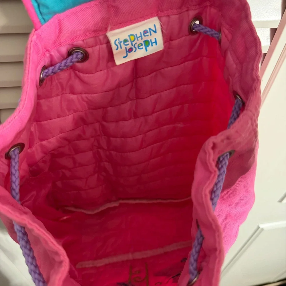 Stephen Joseph Kids Pink Quilted Princess Backpack Drawstring Bag